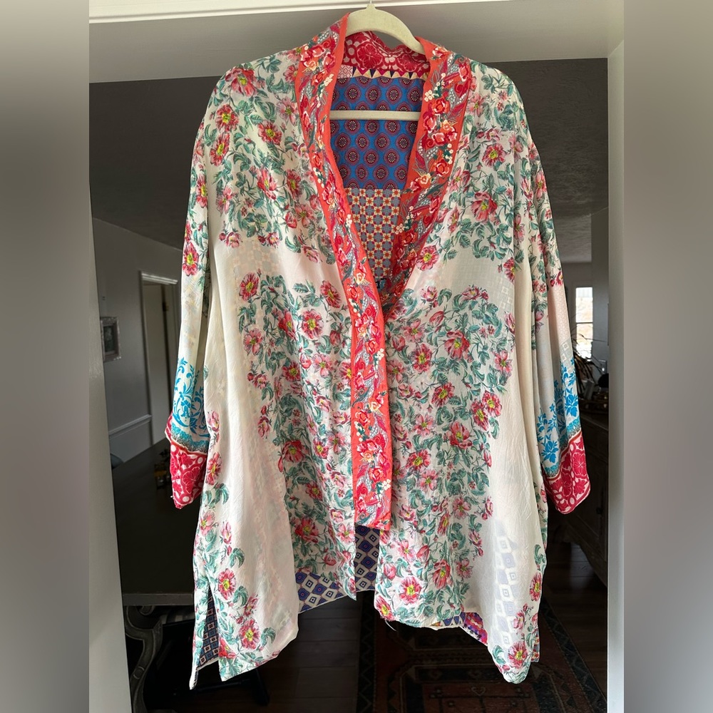 Johnny Was Reversible floral cardigan.  Size Large